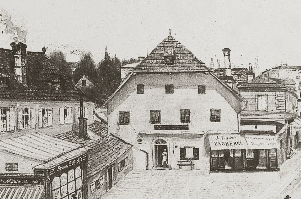 Historic photograph of the Hafnerhaus in Gmunden