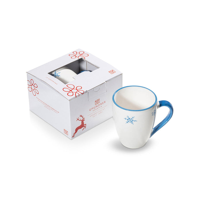 Mug with handle in gift box Snow crystal blue